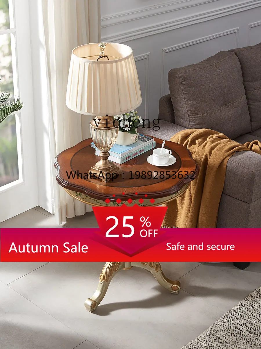 

Solid Wood Small round Table Living Room Balcony Table Small Desk Retro Sofa Side Table