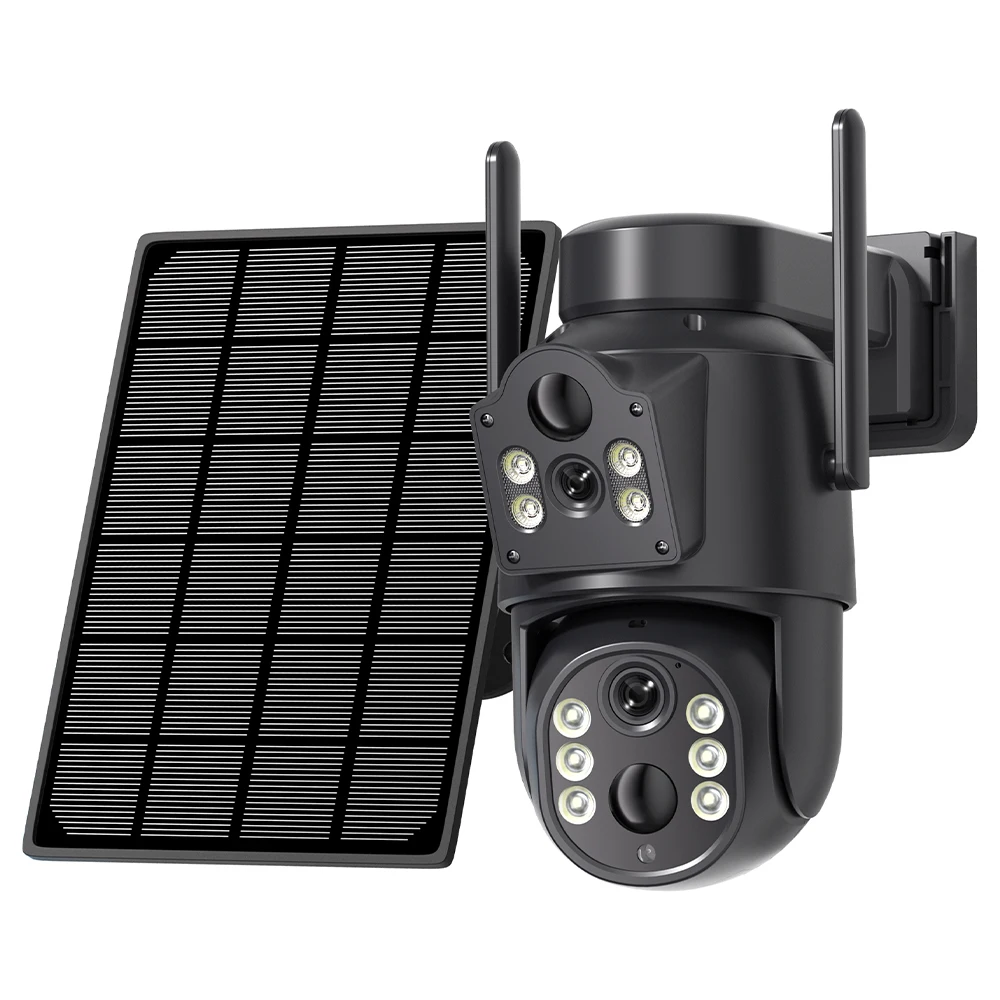 8MP 4K Solar WLAN PTZ-Kamera mit Doppellinse und Doppelbildschirm, Outdoor-Sicherheitskamera mit HD-Nachtsicht, PIR-Bewegungserkennung, ICSEE-App, 365 Tage Lange Standby-Zeit