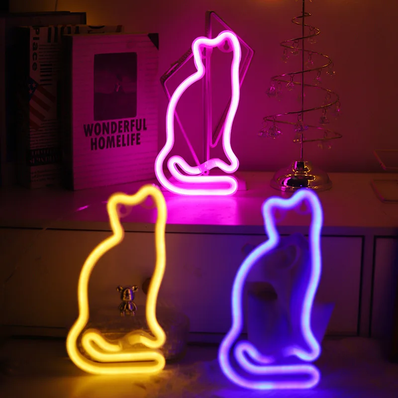 LED Neon Sign Super Bright Cat Hanging Night Lights USB or battery Art Wall Decor Lamp for Bedroom Living Room Gifts