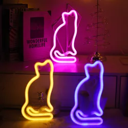 LED Neon Sign Super Bright Cat Hanging Night Lights USB or battery Art Wall Decor Lamp for Bedroom Living Room Gifts