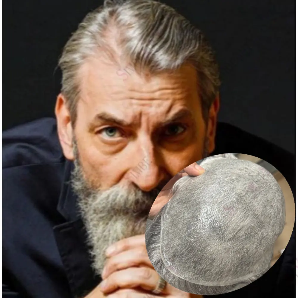 

Тонкая искусственная кожа из ПУ, 0,02 мм, 1b80 # Мужской парик-накладка из натуральных волос черно-серого цвета с естественной линией роста волос, пепельно-коричневый, для замещения волос