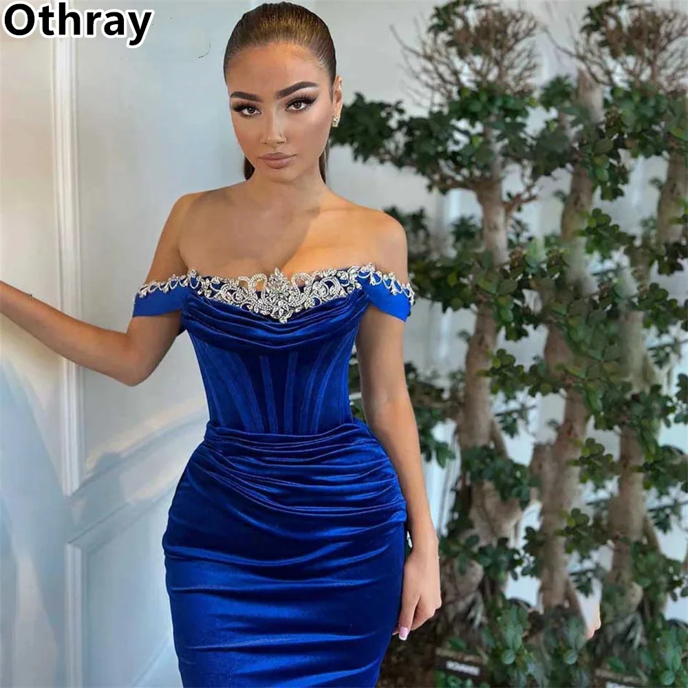 Othray Amazing Royal Blue abiti da sera Off The Shoulder Mermaid Party Dresses with plisats muslimatexatextial guads untuption