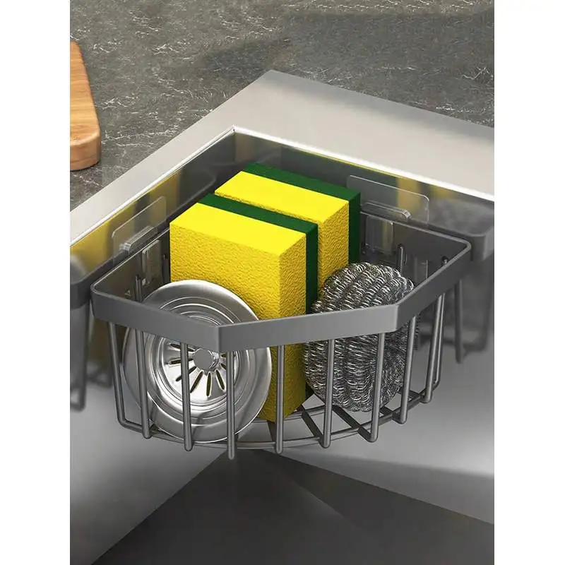 1pc Sink Drain Rack, Kitchen Sink Corner Sponge Storage Basket With Draining Drying Rack, Suitable For Kitchen Countertop
