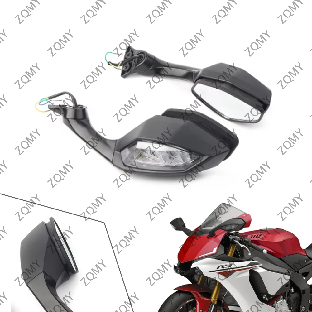 

Motorbike Rear Side View Mirrors w/ Amber Blinker Siganl Lights Rearview Mirrors For Yamaha YZF R1 2015