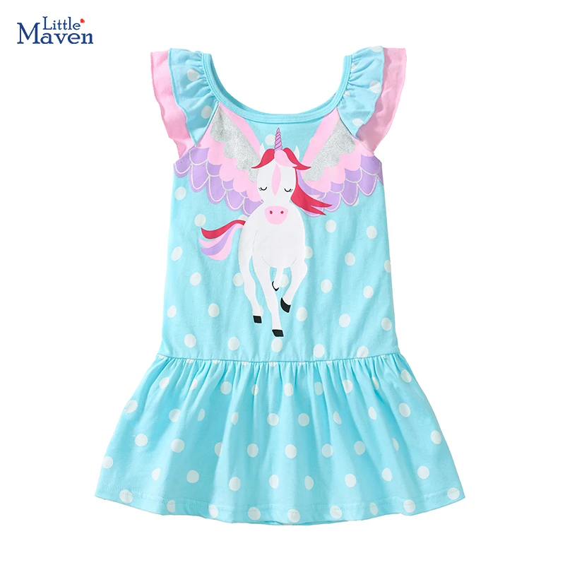 Little Maven Kinderkleidung für Babys, Mädchen, 2025, Sommer, Cartoon, lässig, fliegende Einhörner, Prinzessinnenkleider, Kinderkleidung