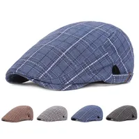 Spring Summer Men's Adjustable Navy Beret Hat Plaid Newsboy Flat Cap Dad Forward Caps Artist Painter's Cap Gorra Inglesa Hombre