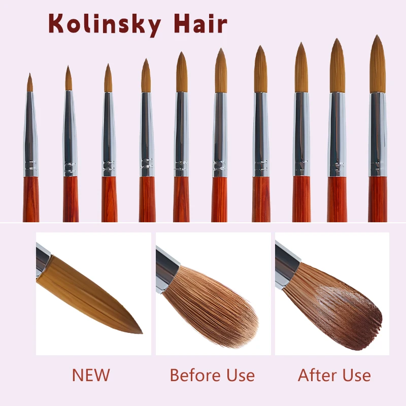 Kolinsky Sable Nail Brush for Acrylics & Gel Building - Size 6-24 Professional Nail Art Supplies, Wooden Handle Manicure Design
