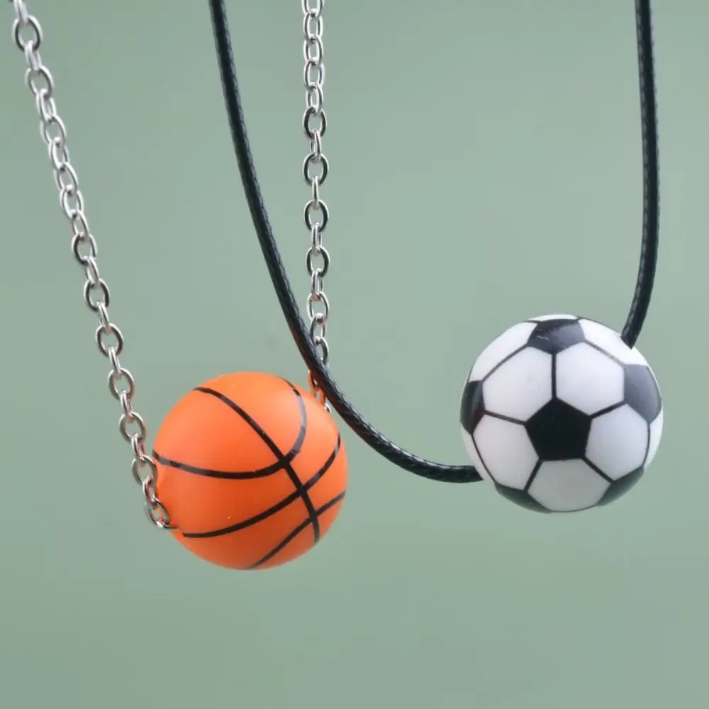 Cord of Wax Football Basketball Pendant Necklace Vintage Silicone Handmade Adjustable Stainless Steel Man