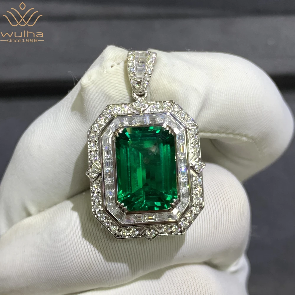 WUIHA Real 9K Gold 6.21CT GRC Colombia Emerald Gemstone Pendant for Women Anniversary Engagement Gift Fine Jewelry Drop Shipping