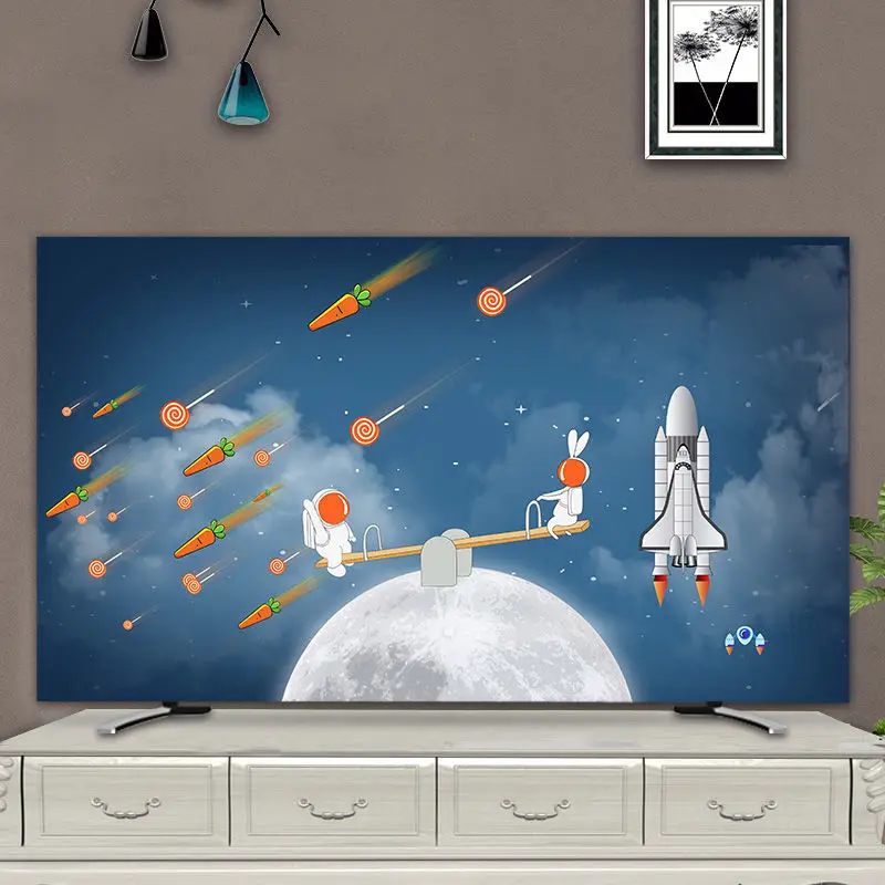 Space-Themed TV Cover,Design Monitor Dust Cover for 32/37/46/55/65/75 Inch TVs Dustproof Sunproof Wall-Mounted/Desktop Protector