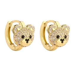 Earrings for women, plated with 18k gold, colorful crystal zircon, cartoon teddy bear, fashionable jewelry, couple gift