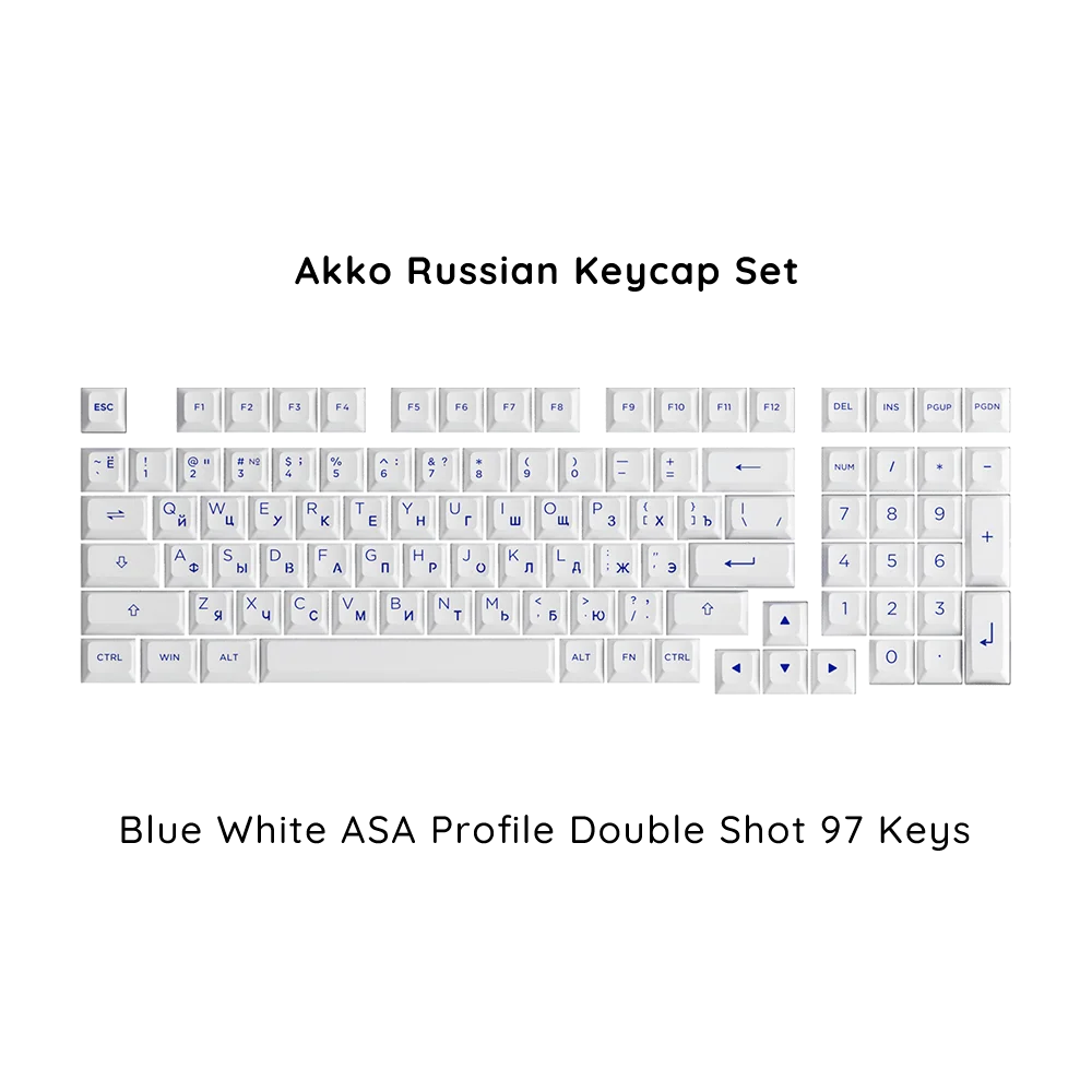 Akko Russische Keycap Set ASA/OEM/Cherry Profiel 61 68 84 88 108 Toetsen PBT Double Shot/Dye-sub Cyrillische Keycaps voor ANSI-toetsenbord