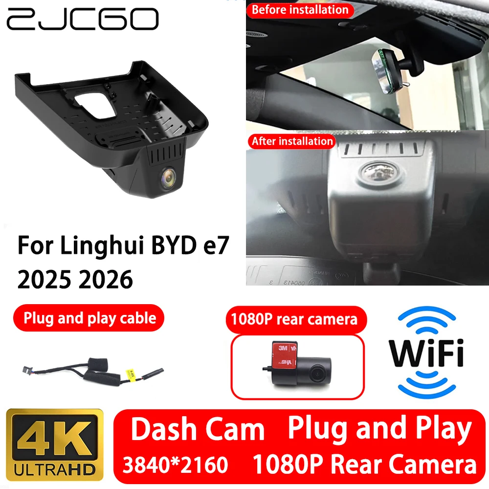 for Linghui BYD e7 2025 2026 4K 2160P Front Rear Camera Dash Cam Wifi Plug and Play Video Recorde Loop Recording Night Vision