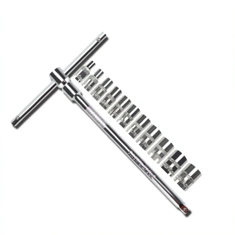 Ergonomic T Wrench Socket Spanner Chrome Plated 1 4 Square Drive Manual Tool For Narrow Area Fastening Mechanical Repair