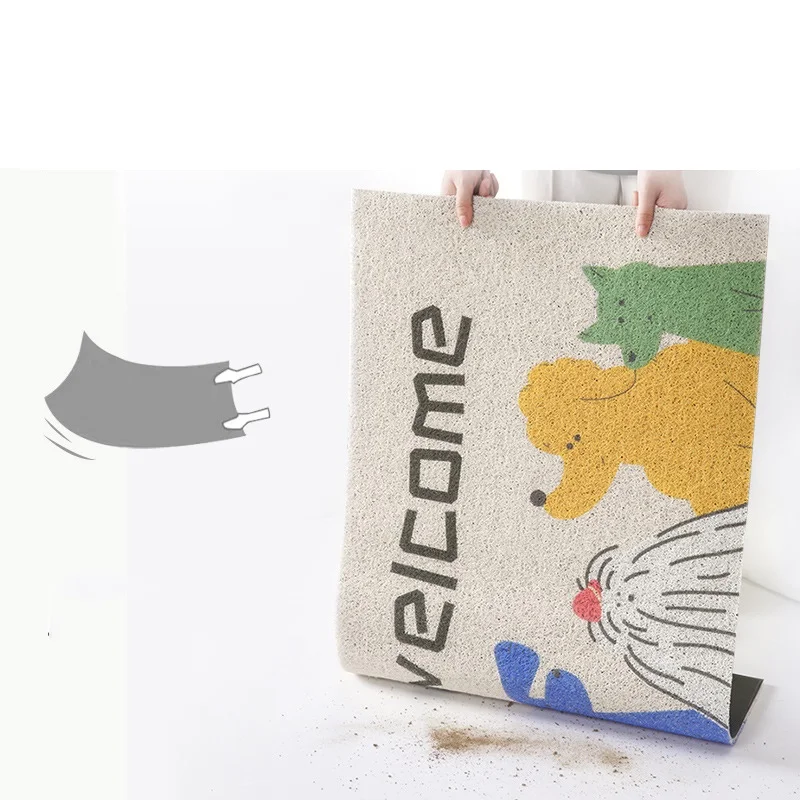 Welcome Entrance Door Mat, Cartoon Happy Puppy, PVC Material, Non-Slip Carpet, Silk Circle Scuffing