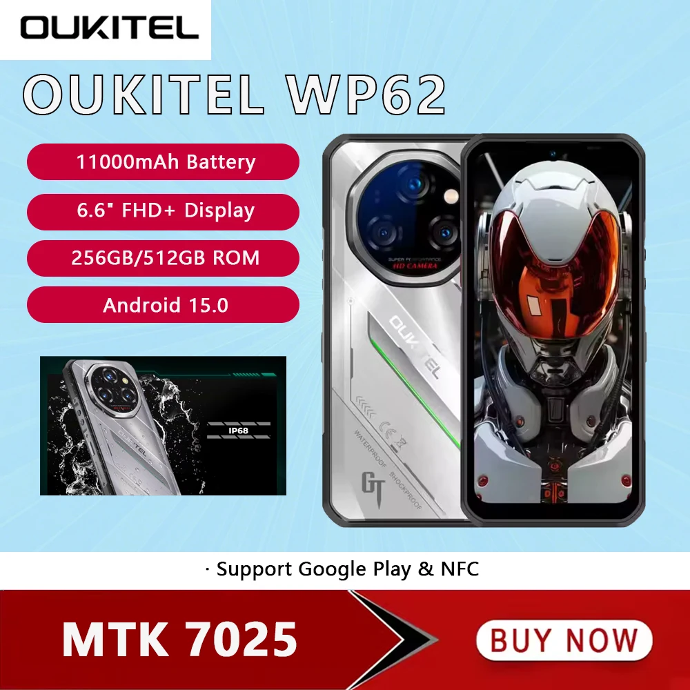 Oukitel WP62 11000mAh Battery 5G Rugged Smartphone Android 15 256GB/512GB ROM 6.6