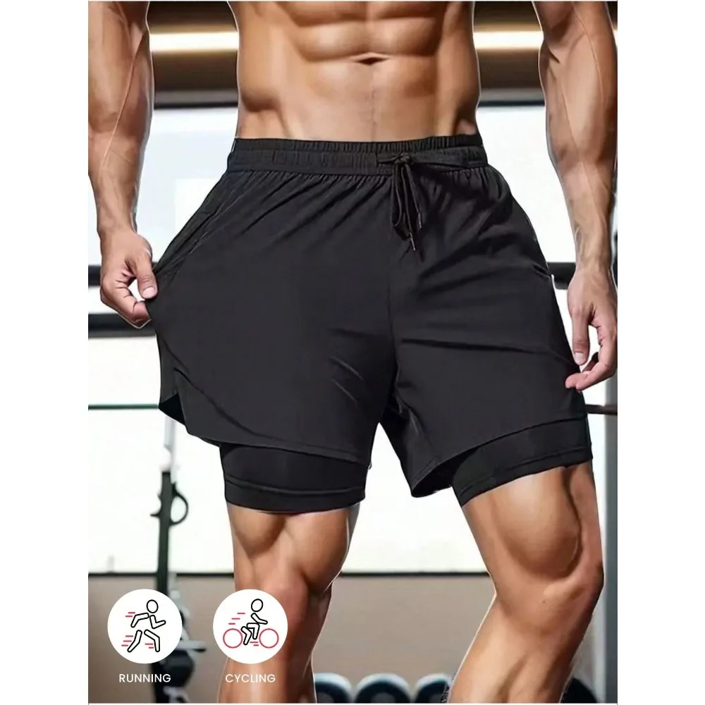 

Однотонные спортивные шорты, нескользящие двухслойные спортивные шорты для пар/унисекс, подходящие для бега в тренажерном зале, свободные повседневные брюки