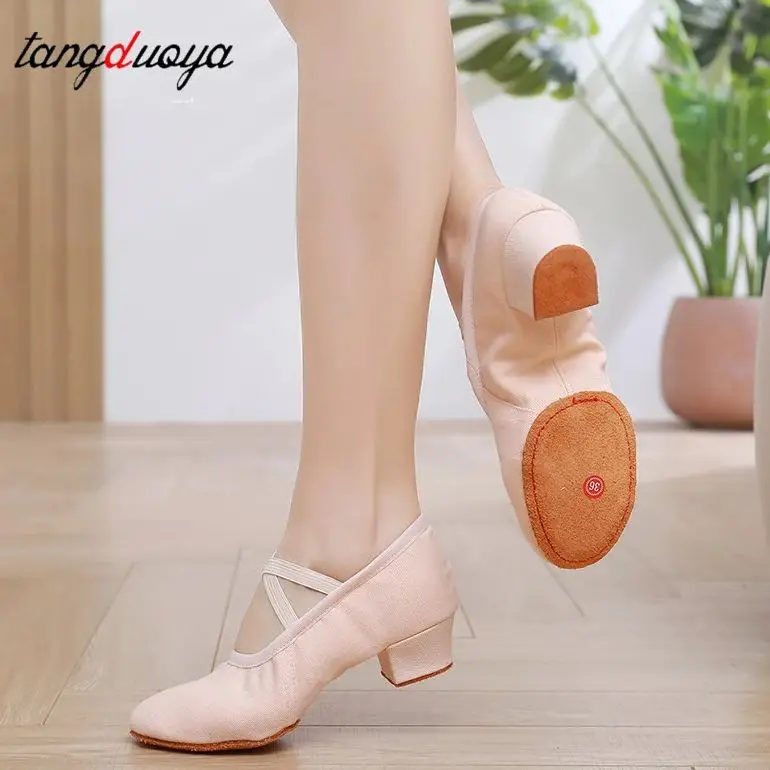 Women Dance Shoes Girls Ballet Jazz Salsa Shoes Soft Split Sole Low Heels Kids Dancing Slippers Children Latin Sneakers
