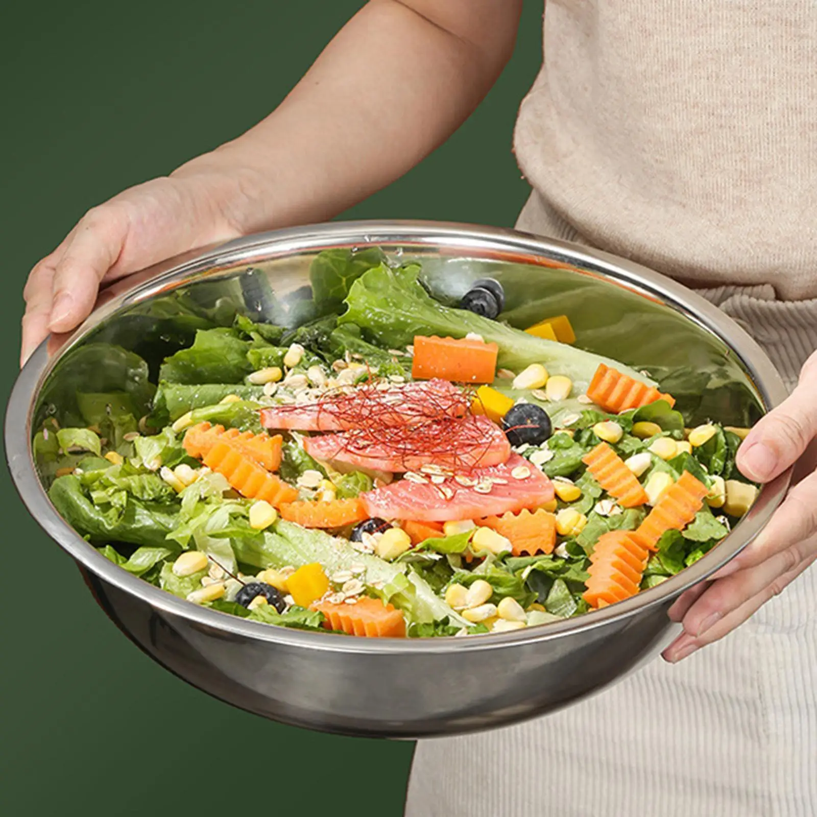 Stainless Steel Mixing Bowl Serving Thicken Making Doughs, Fruit Vegetable Basin, Washing Basin, Salad Bowl for Baking Washing