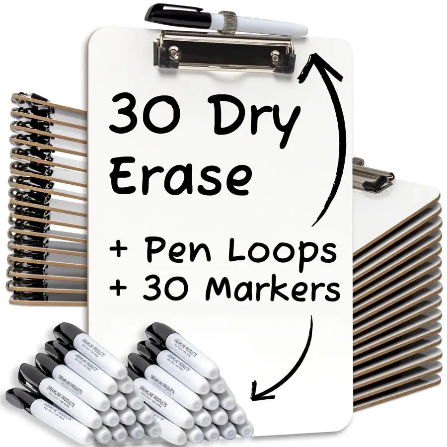 

Erase Clipboard 30pc Set with White Board Markers Small White Board Dry Erase Clipboards for Classroom, to Do List White Board S