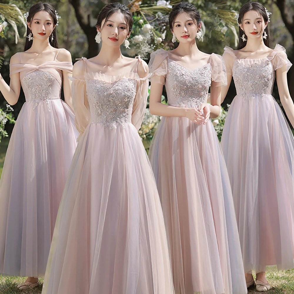 

Tulle Long Slim Bridesmaid Dress Woman Wedding Party Sister Group Homecoming Evening Dress Luxury Embroidery Formal Banquet Gown