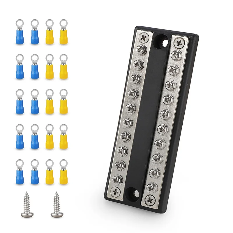 A58X-Battery Bus Bar 100A Power Distribution Block With Positive And Negative Terminals For RV, Boat, Truck