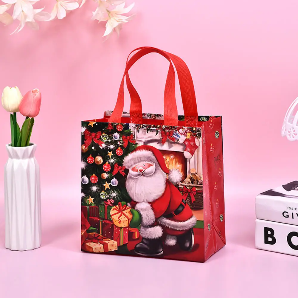 Christmas Handbag Non-Woven Gifts Bag Storage Bag Cartoon Santa Claus Snowman Print Folding Tote Bag Party Supplies Wholesale