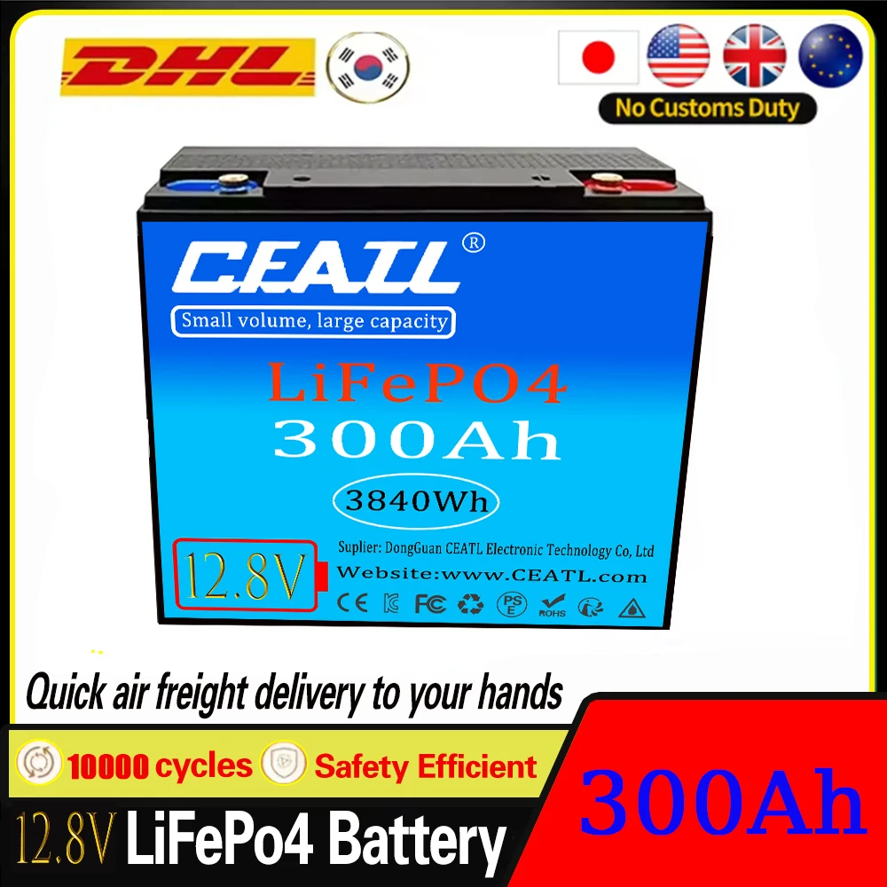 12.8V 300Ah 400Ah 500Ah LiFePO4 Lithium Battery  Built-in BMS 12000+ Cycles Deep Cycle Battery For Solar System Boat RV Free Tax