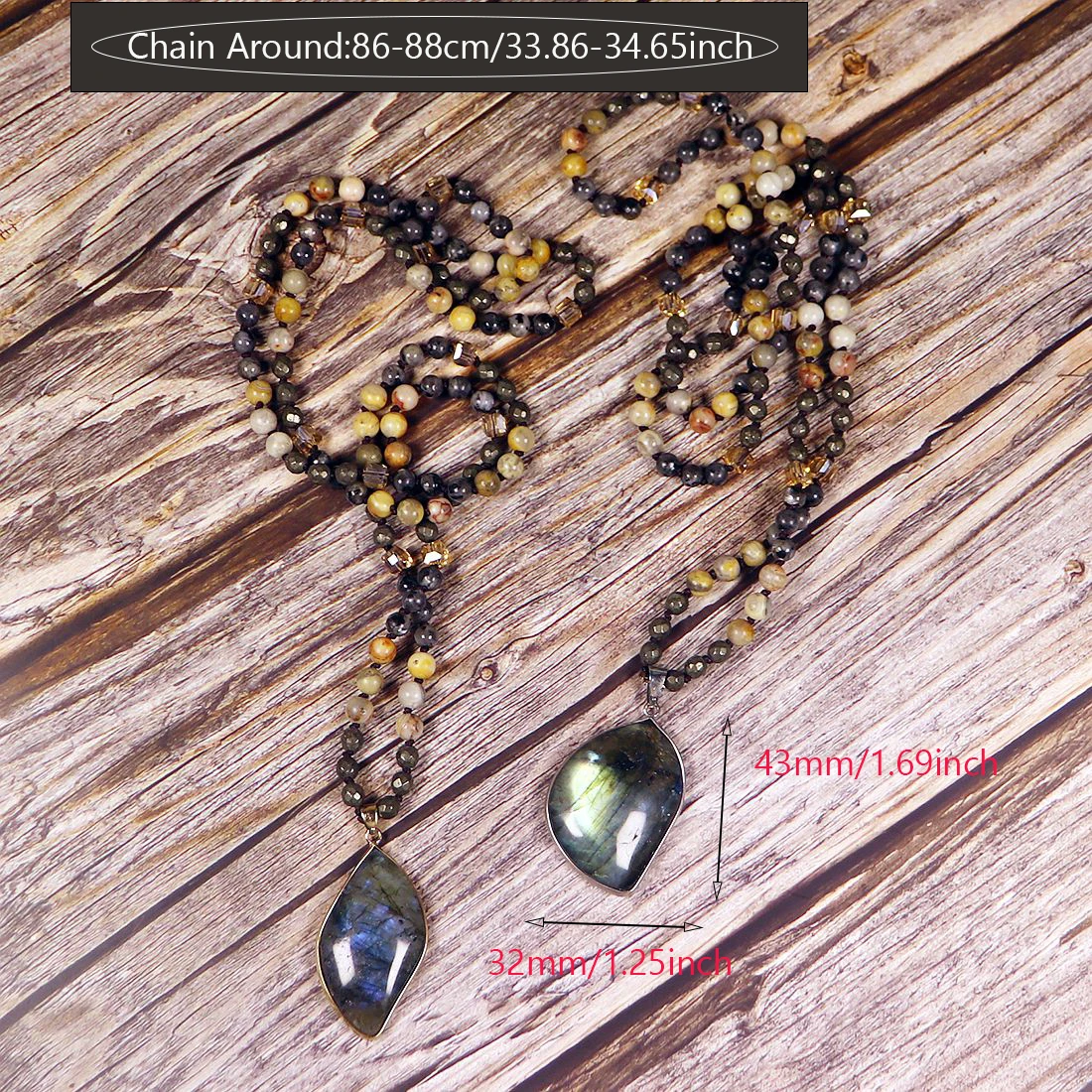Boho Natural Stones Labradorite Pendant Necklaces Handmade Women Lariat Collar Jewelry Dropship
