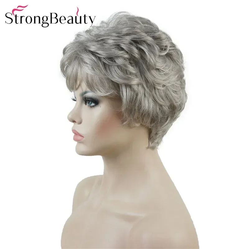 StrongBeauty Women\'s Synthetic Wigs Short Platinum/Silver Golden Curly Natural Hair Capless Wig Many Colors