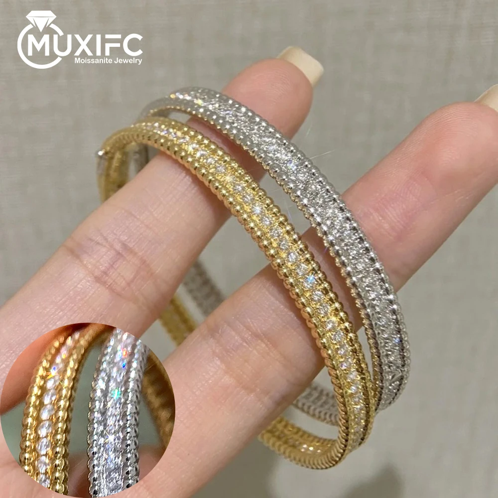 

2mm Full Moissanite Bangle Women S925 Sterling Silver Plated 18K Gold GRA Certified D Color Lab Diamond Braceletsc Wedding Gifts