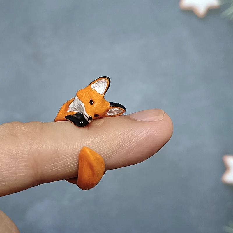 Fashion Cute White Orange Little Fox Ring for Women Girl\'s Cute Little Animals Ring Birthday Gifts Party Jewelry Accessories