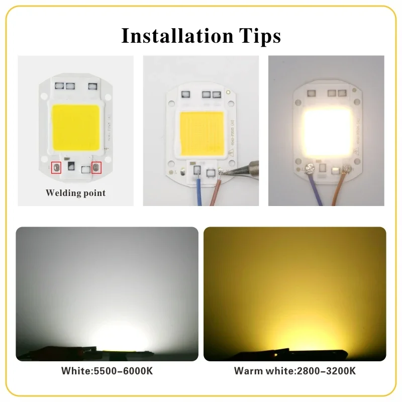 LED COB Lamp Chip 10W 20W 30W 50W AC110V 220V IP65 Smart IC Led Beads DIY for Floodlight Spotlight Accessories Cold Warm White