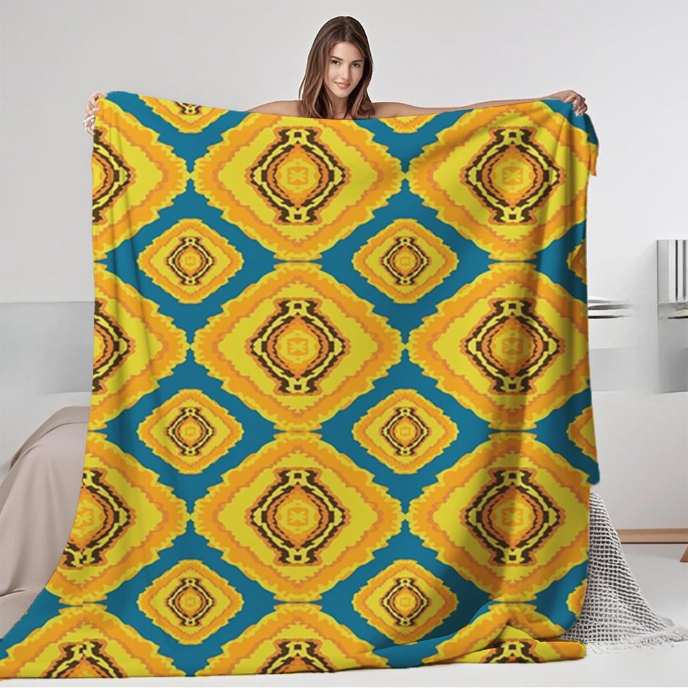 

No-shedding Flannel Soft Blanket Geometric Ethnic Pattern Traditional Art Deco Design Travel Blanket Coverlet Wrinkle-resistant