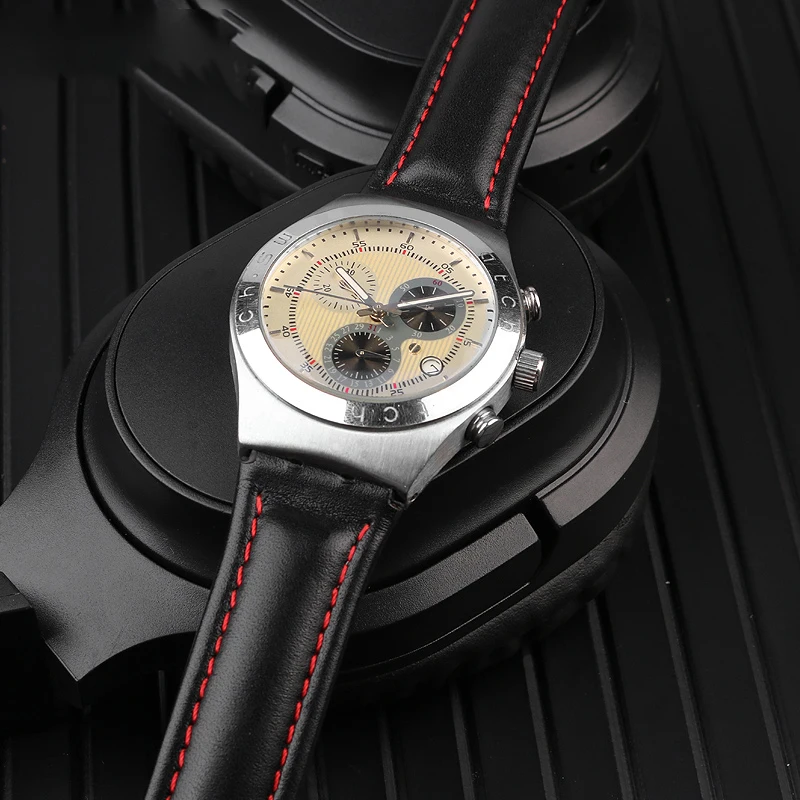 Swatch tali kulit asli pria dan wanita, alat pengganti tali gelang kulit sapi 17mm 19mm mulut angkat khusus coklat