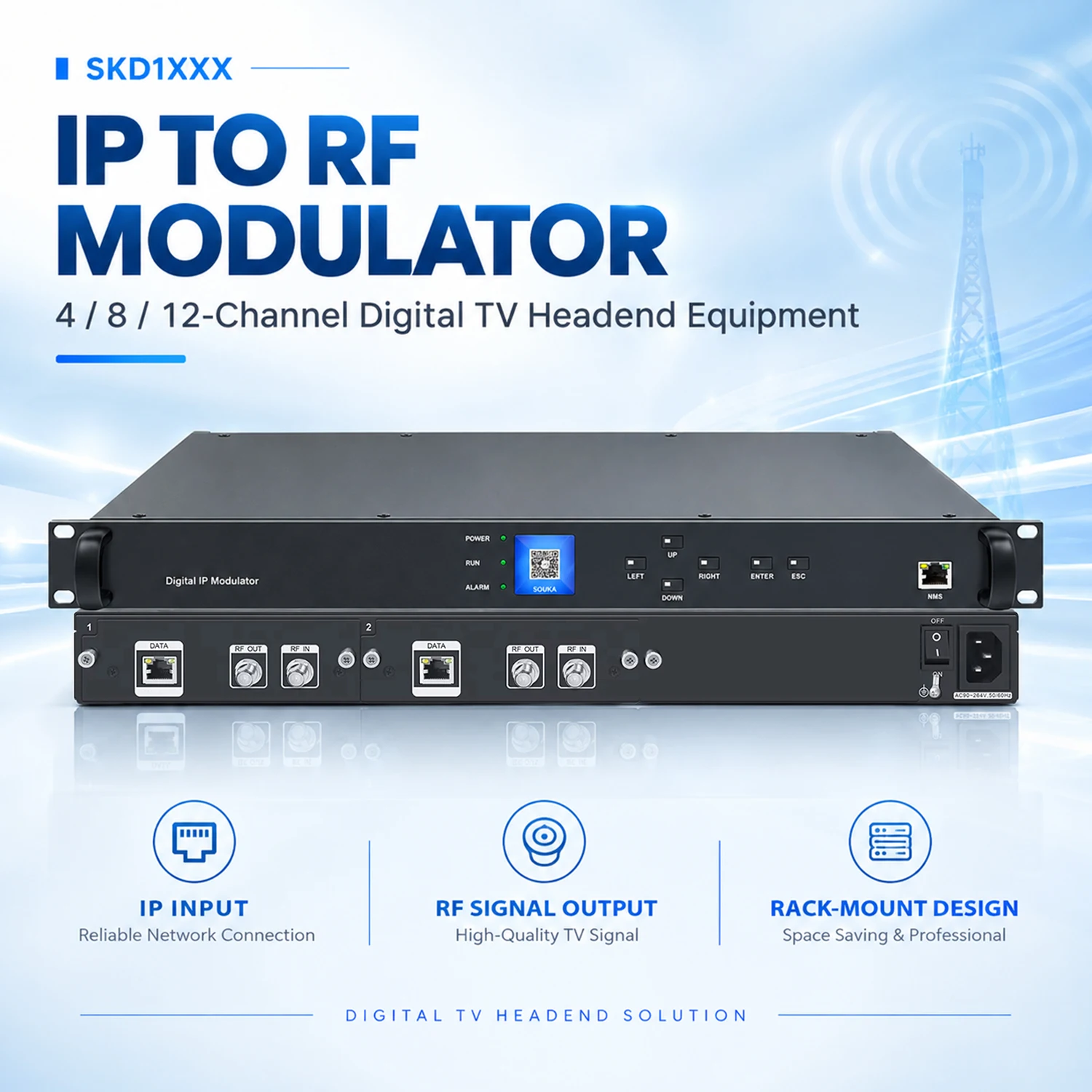IP TO RF Modulator 4/8/12 Carriers  Support  UDP RTP, DVB-C DVB-T2 ATSC ISDB-T DTMB, CATV Digital Headend System