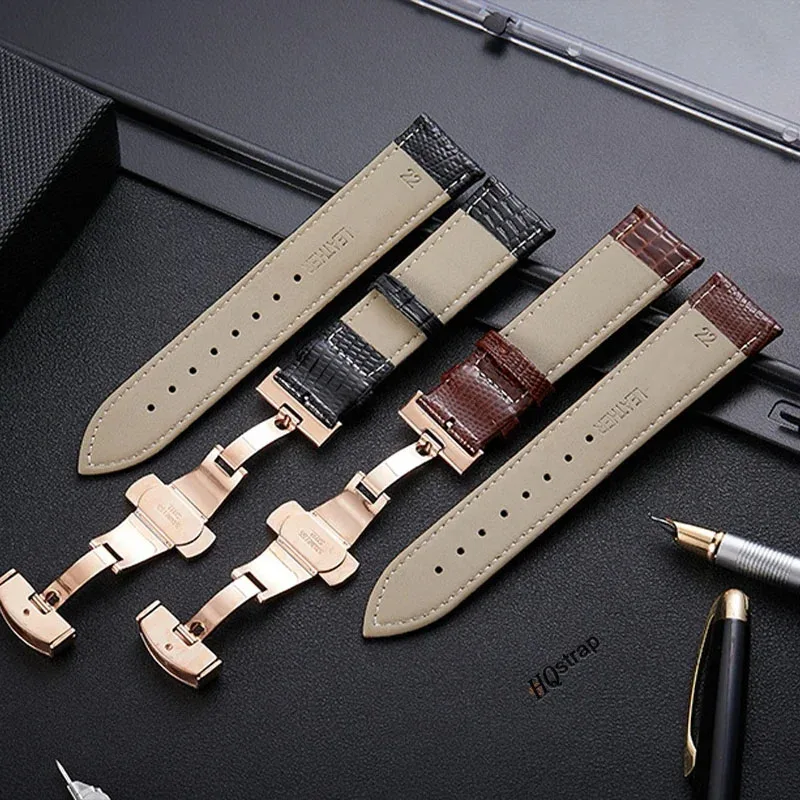 Crocodile Pattern Leather Watch Band 18mm 20mm 22mm 24mm Butterfly Buckle Wristband Man Female Strap Bracelet Belt