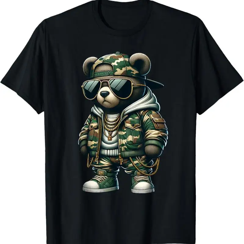 

Camo Teddy Bear Hip Hop Streetwear Urban Camouflage T Shirt