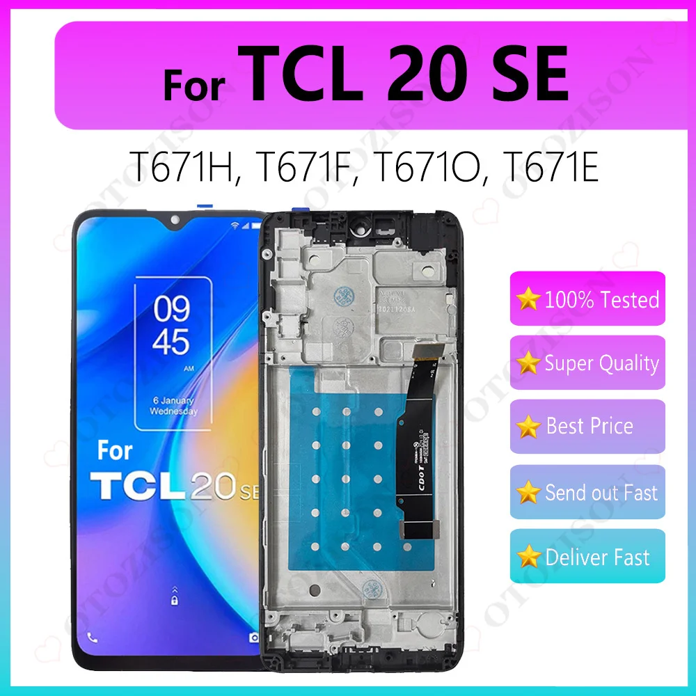Pantalla táctil LCD de 6,82 pulgadas para TCL 20 SE, digitalizador T671H T671F con marco, ensamblaje de LCD T671O T671E para pantalla TCL 20SE