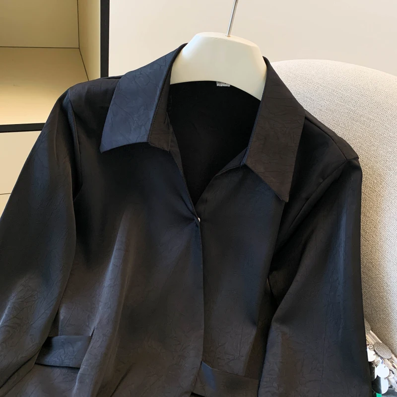 Herfst elegante satijnen blouse voor dames abrikoos shirt met lange mouwen chique taille afslankend ontwerp niche stijl chique kantoor dame tops nieuw