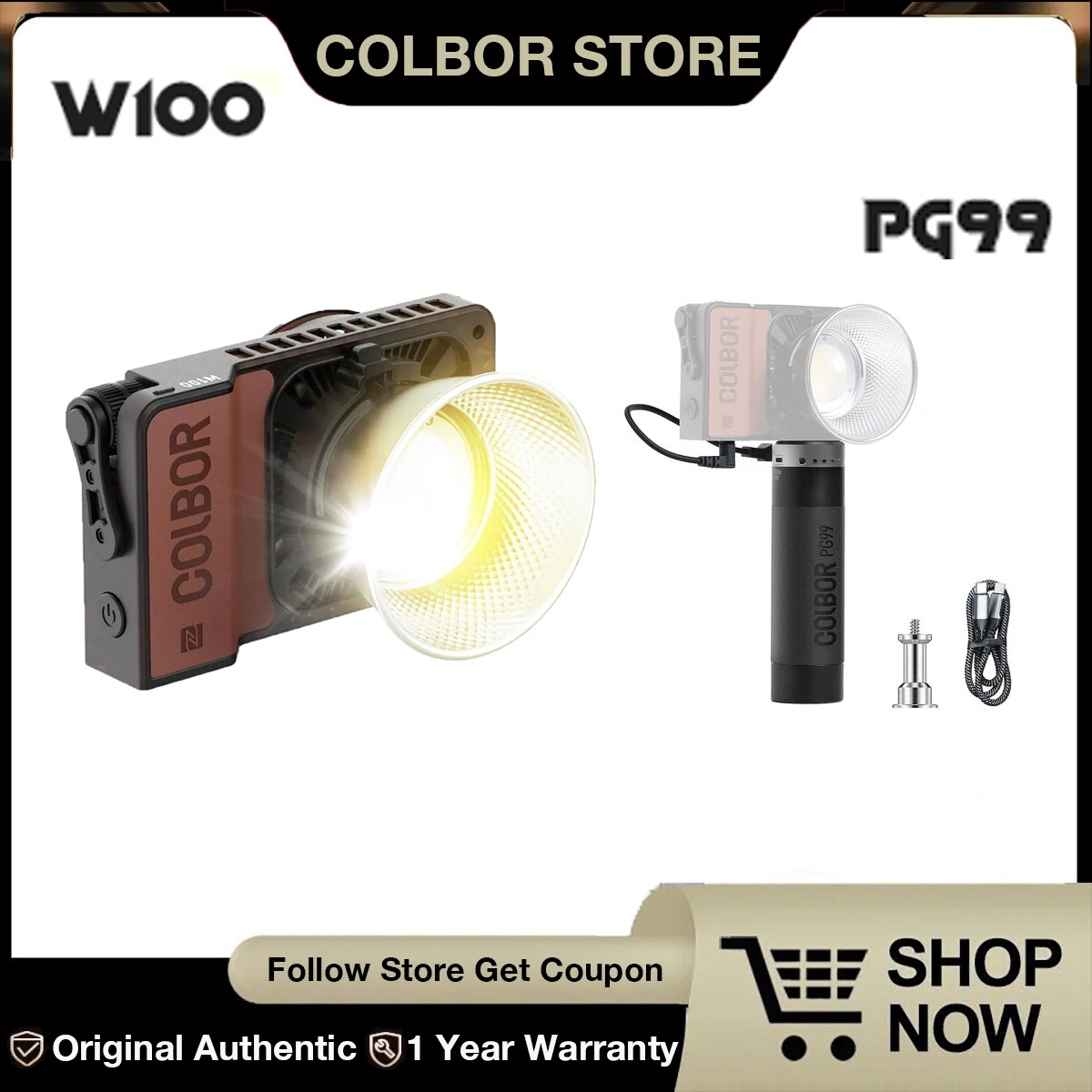 

COLBOR Wonder W100 Bi-Color LED Video Light Portable Pocket Monolight with PG99 Power Grip Kit for Outdoor Shooting