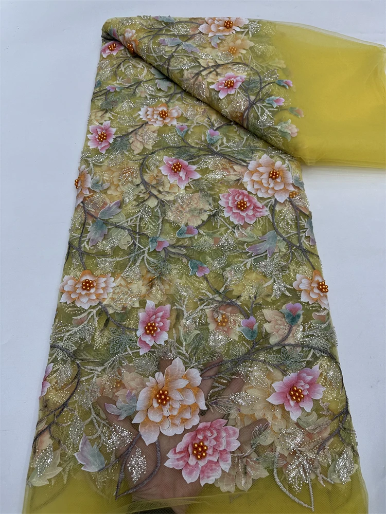 الجملة 3D زهرة الليزر قطع زين صافي جبر أقمشة الدانتيل مطرز والترتر التطريز للنساء فساتين الحفلات المسائية