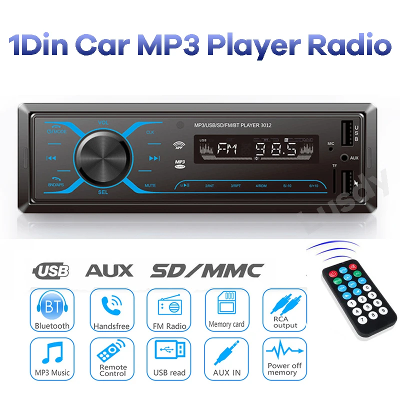 

12V/24V 1Din Stereo Car MP3 Player FM Radio Bluetooth Car Audio Receivers APP Remote Control AUX TF USB 3.1A Quick Charge