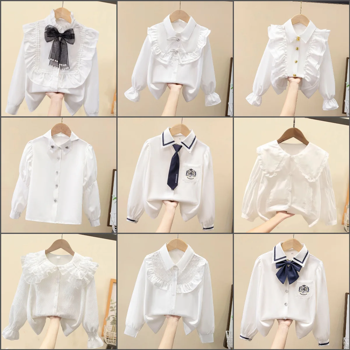 

Children's Shirt White Long Sleeved Class Performance Lace Student Uniform 2025 New Girls' Spring And Autumn