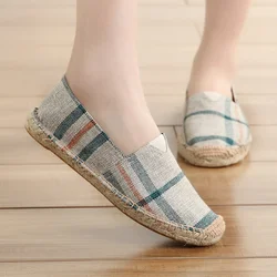 Breathable Lazy Shoes Comfortable Slip-on Soft Hand Stitched Thread Linen Sole Footwear Straw Woven Canvas Shoes Four Seasons