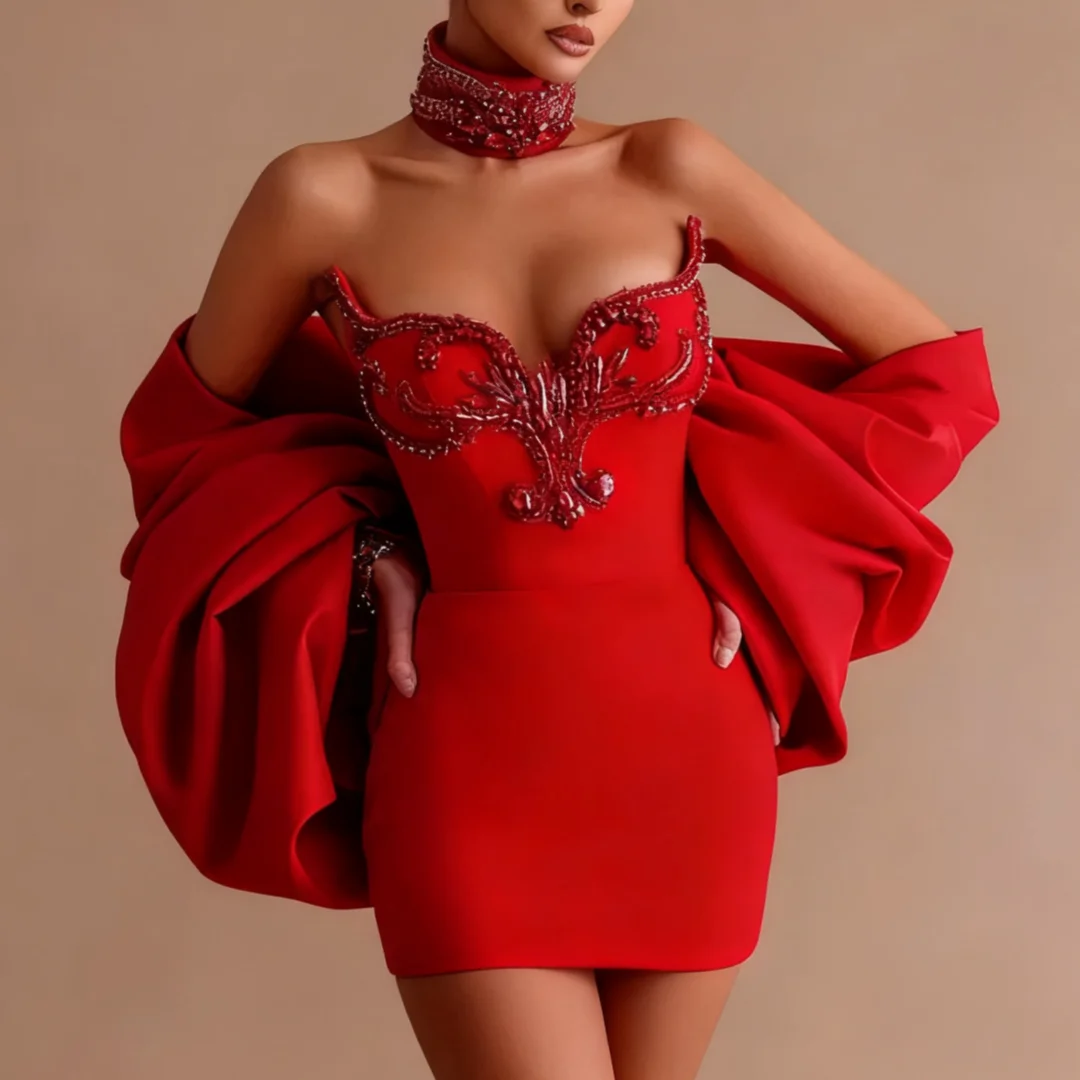 فساتين التخرج العصرية لحفلات الزفاف مزينة على شكل قلب غمد كيب صغير للحفلات الراقصة فيستدوس دي غالا حسب الطلب