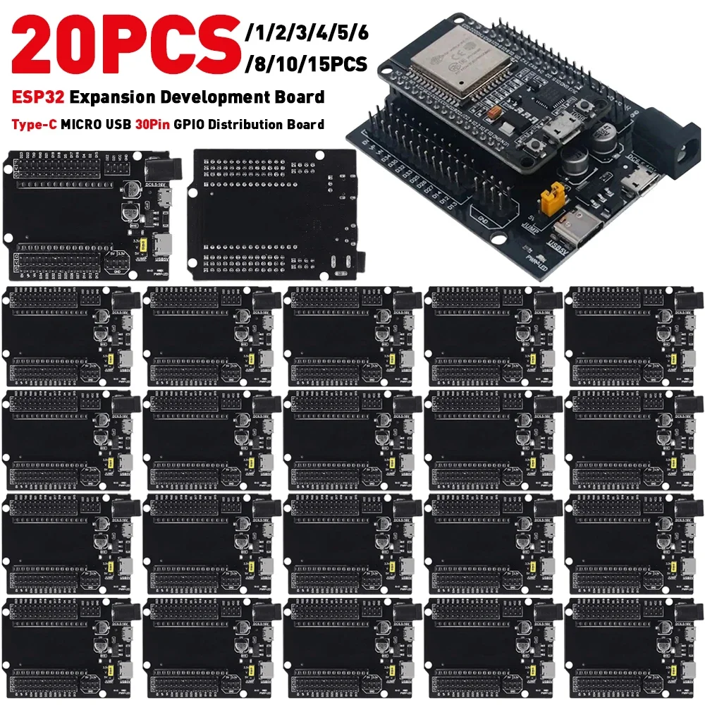 1-20PCS ESP32 Development Board TYPE-C CH340C WiFi+Bluetooth Ultra-Low Power Dual Core 30Pin ESP-WROOM-32 Expansion Board