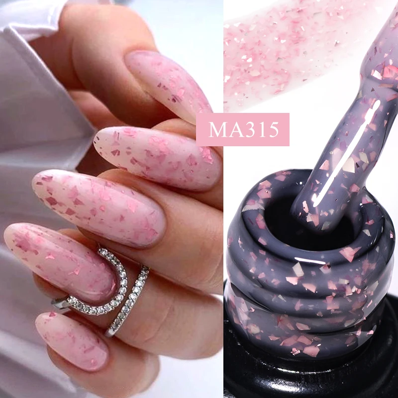 MEET ACROSS 7ml Milk White Rubber Base Gel Silver Gold Pink Foils Glitter Semi-Permanent Nail Art Gel Varnish For Nails Manicure