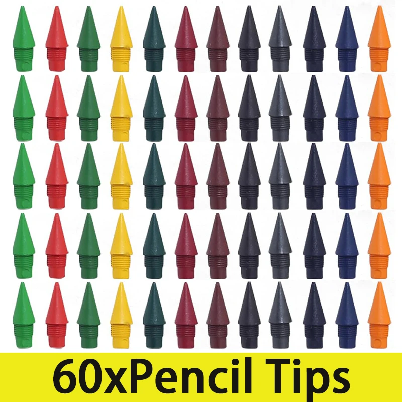 

60Pcs Pencil Heads Colorful Inkless Pencil Refill for Pencils Forever Pencil Tips Everlasting Pencil Tips Colored Pencil Nibs