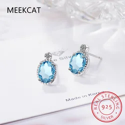Oval 1ct Natural Sky Blue Topaz 925 Sterling Silver Stud Earring Oorbellen for Women Fashion Gemstone Jewelry Party Gifts